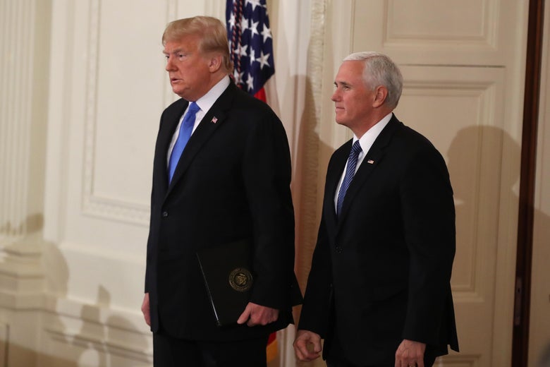 President Trump with Vice President Pence in the East Room of the White House.